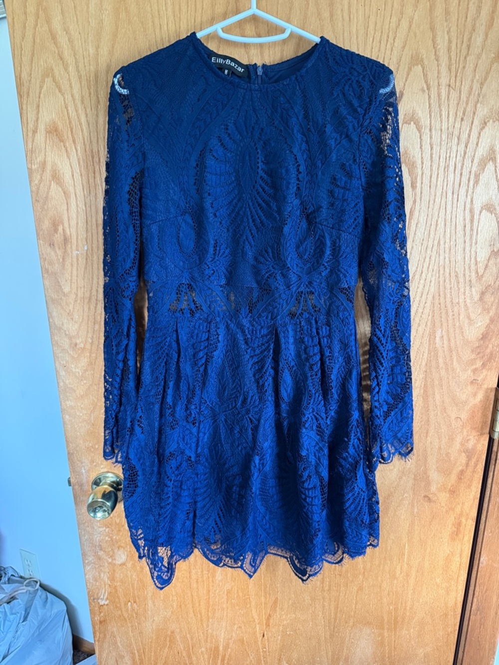 EllyBazar Navy Blue Lace Long Sleeve Dress